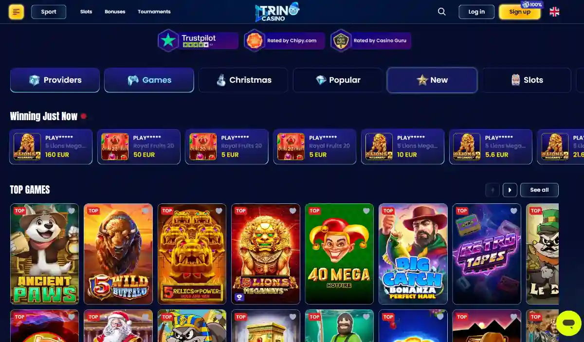 Trino Casino review & login | main page